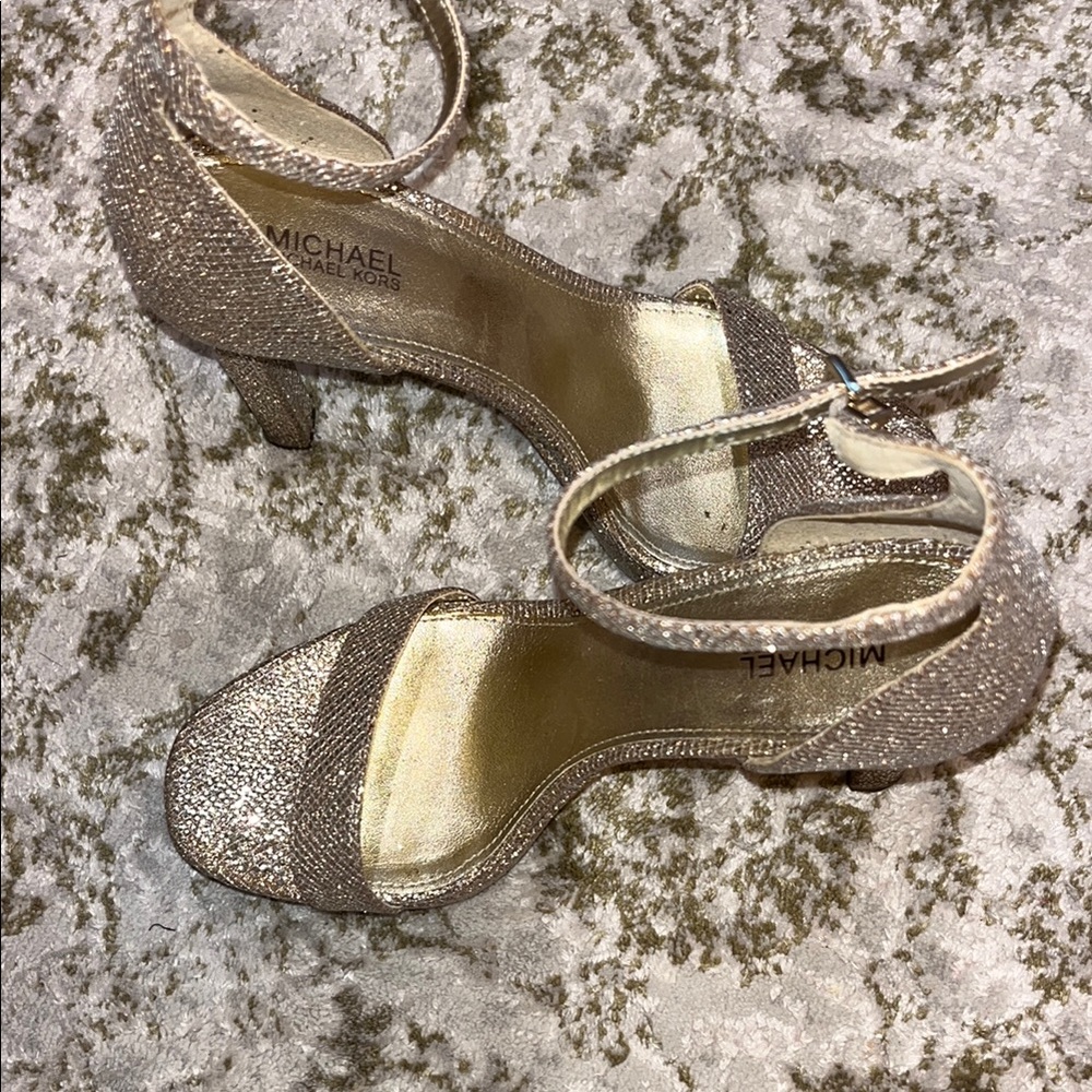 Michael Kors Gold Glitter Heels with Ankle Strap